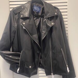 Brand New With Tags Women's Black Biker Faux Leather Jacket Size L